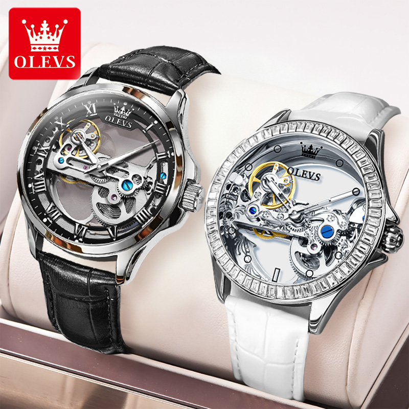 Luxury Watch Mockup - OLEVS-relojes de pareja originales, totalmente transparentes,