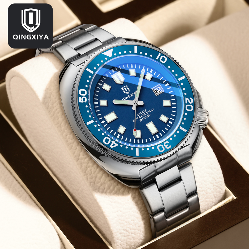 Luxury Watch Mockup - Marca QINGXIYA, reloj de cuarzo azul
